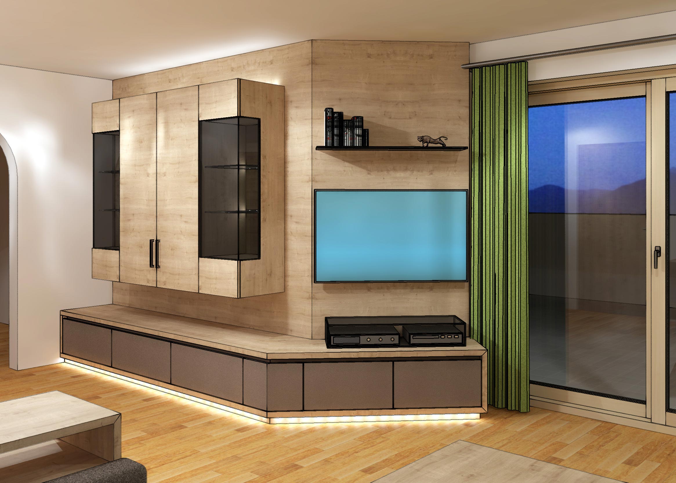 TV Schrank Wohnzimmer Möbel mit LED Beleuchtung moderne Ausführung